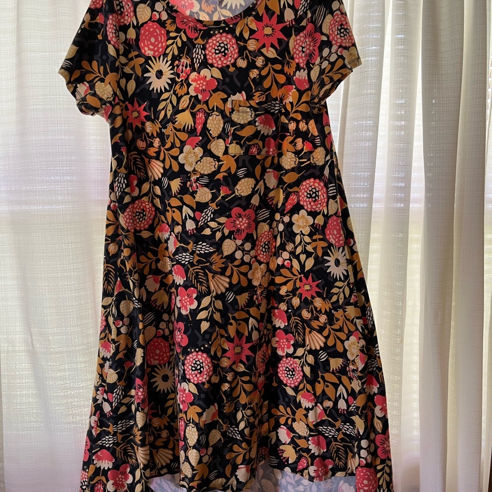 LuLaRoe Casual Orange and Pink A-line Midi Dress